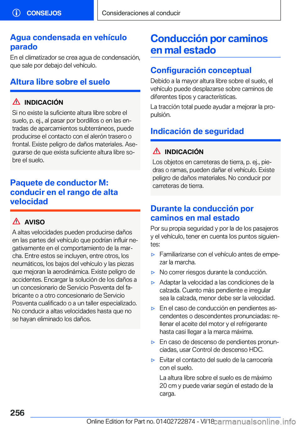 BMW X6 M 2019  Manuales de Empleo (in Spanish) �A�g�u�a��c�o�n�d�e�n�s�a�d�a��e�n��v�e�h�
