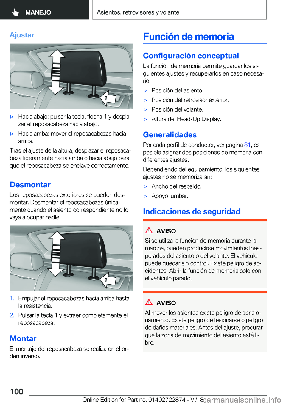 BMW X6 M 2019  Manuales de Empleo (in Spanish) �A�j�u�s�t�a�rx�H�a�c�i�a��a�b�a�j�o�:��p�u�l�s�a�r��l�a��t�e�c�l�a�,��f�l�e�c�h�a��1��y��d�e�s�p�l�aª�z�a�r��e�l��r�e�p�o�s�a�c�a�b�e�z�a��h�a�c�i�a��a�b�a�j�o�.x�H�a�c�i�a��a�r�r�i�
