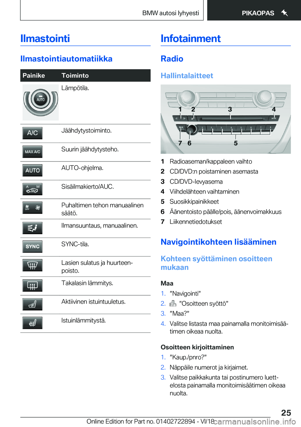 BMW X6 M 2019  Omistajan Käsikirja (in Finnish) �I�l�m�a�s�t�o�i�n�t�i
�I�l�m�a�s�t�o�i�n�t�i�a�u�t�o�m�a�t�i�i�k�k�a
�P�a�i�n�i�k�e�T�o�i�m�i�n�t�o�L�