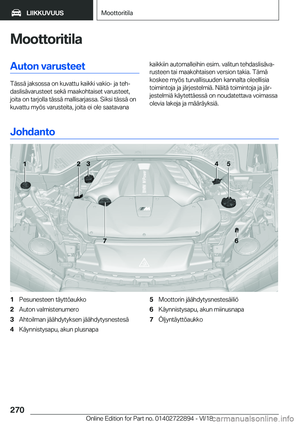 BMW X6 M 2019  Omistajan Käsikirja (in Finnish) �M�o�o�t�t�o�r�i�t�i�l�a�A�u�t�o�n��v�a�r�u�s�t�e�e�t
�T�