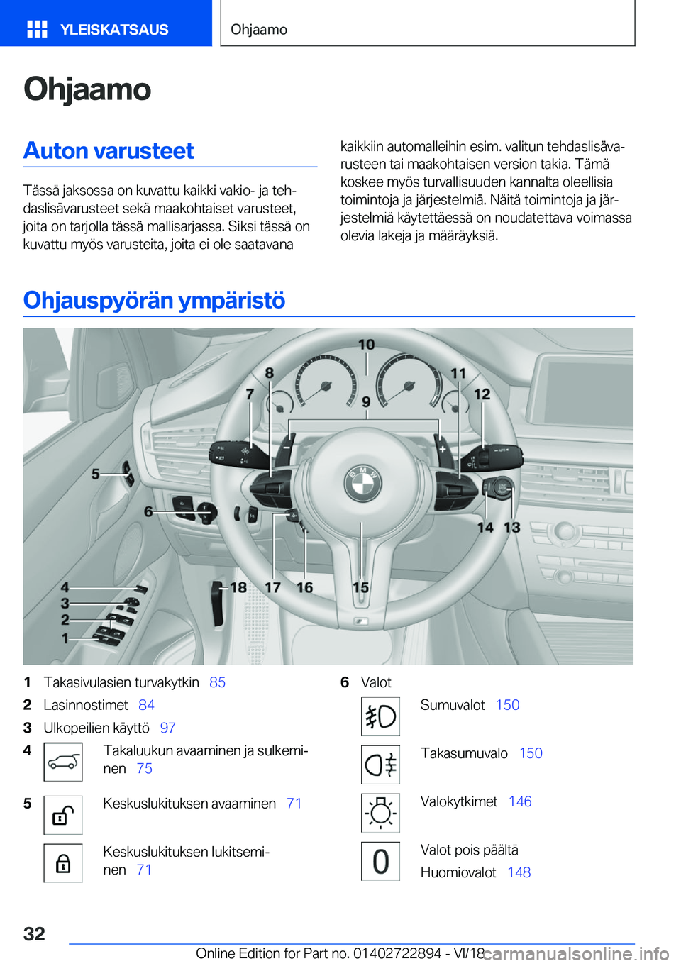 BMW X6 M 2019  Omistajan Käsikirja (in Finnish) �O�h�j�a�a�m�o�A�u�t�o�n��v�a�r�u�s�t�e�e�t
�T�