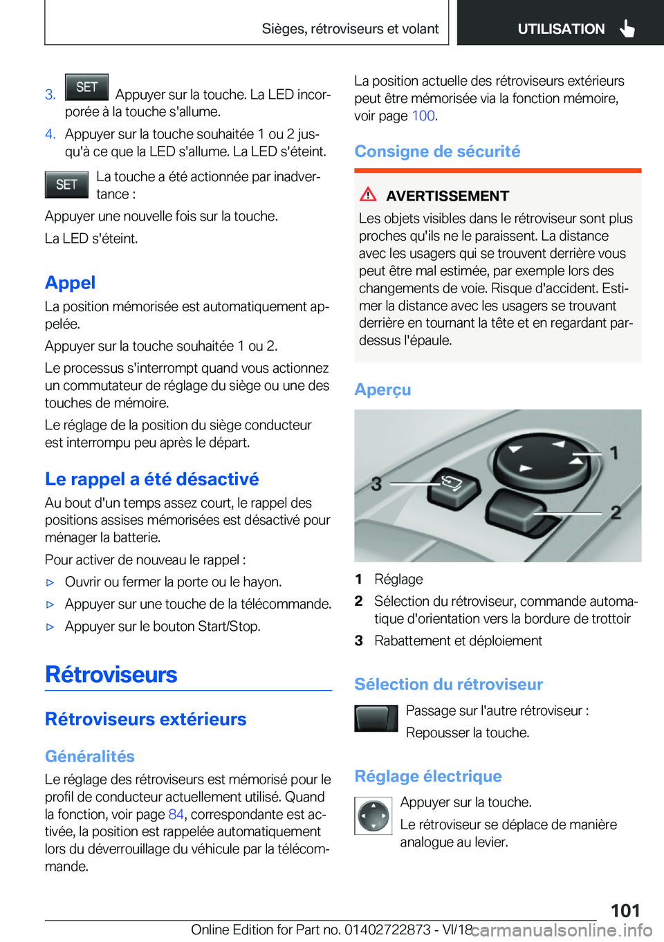 BMW X6 M 2019  Notices Demploi (in French) �3�.���A�p�p�u�y�e�r��s�u�r��l�a��t�o�u�c�h�e�.��L�a��L�E�D��i�n�c�o�rj
�p�o�r�é�e��