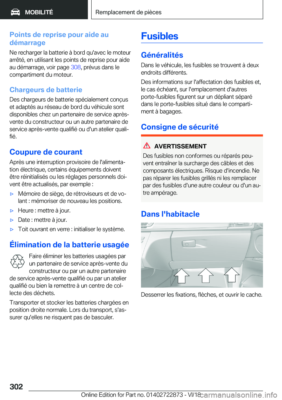 BMW X6 M 2019  Notices Demploi (in French) �P�o�i�n�t�s��d�e��r�e�p�r�i�s�e��p�o�u�r��a�i�d�e��a�u
�d�é�m�a�r�r�a�g�e
�N�e��r�e�c�h�a�r�g�e�r��l�a��b�a�t�t�e�r�i�e��