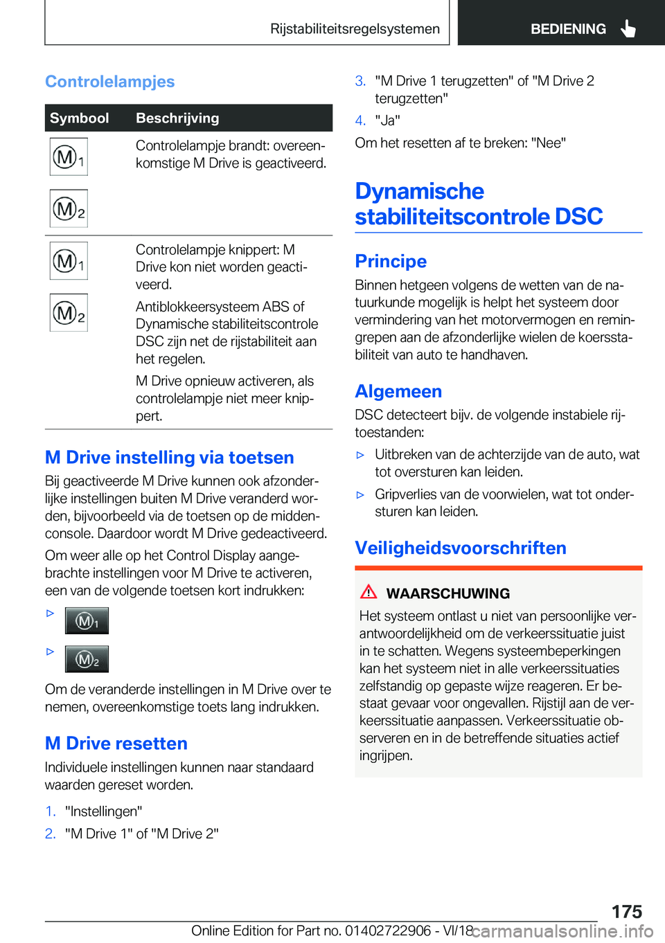 BMW X6 M 2019  Instructieboekjes (in Dutch) �C�o�n�t�r�o�l�e�l�a�m�p�j�e�s�S�y�m�b�o�o�l�B�e�s�c�h�r�i�j�v�i�n�g�C�o�n�t�r�o�l�e�l�a�m�p�j�e��b�r�a�n�d�t�:��o�v�e�r�e�e�nj
�k�o�m�s�t�i�g�e��M��D�r�i�v�e��i�s��g�e�a�c�t�i�v�e�e�r�d�.�C�o�
