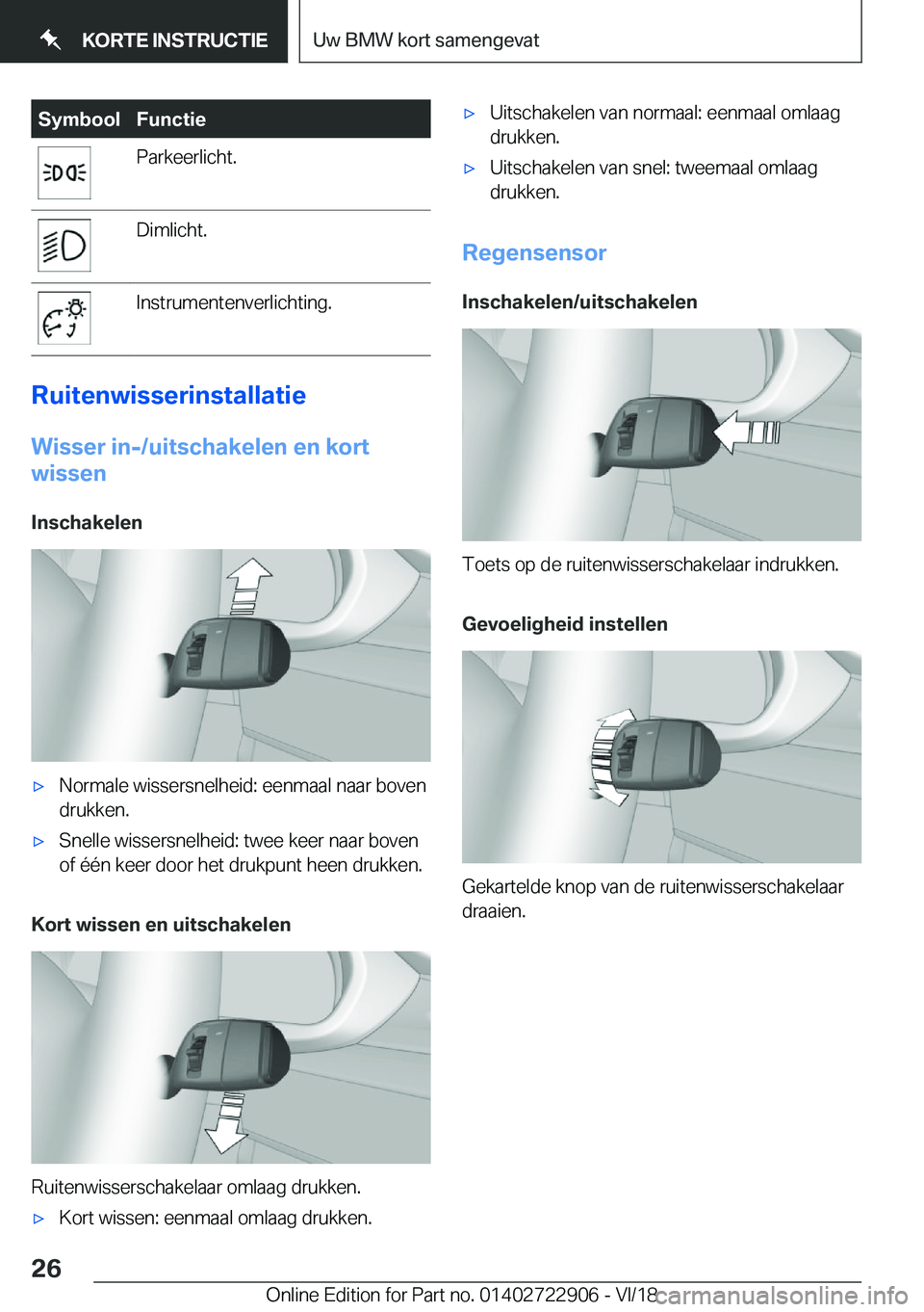 BMW X6 M 2019  Instructieboekjes (in Dutch) �S�y�m�b�o�o�l�F�u�n�c�t�i�e�P�a�r�k�e�e�r�l�i�c�h�t�.�D�i�m�l�i�c�h�t�.�I�n�s�t�r�u�m�e�n�t�e�n�v�e�r�l�i�c�h�t�i�n�g�.
�R�u�i�t�e�n�w�i�s�s�e�r�i�n�s�t�a�l�l�a�t�i�e�W�i�s�s�e�r��i�n�-�/�u�i�t�s�c�