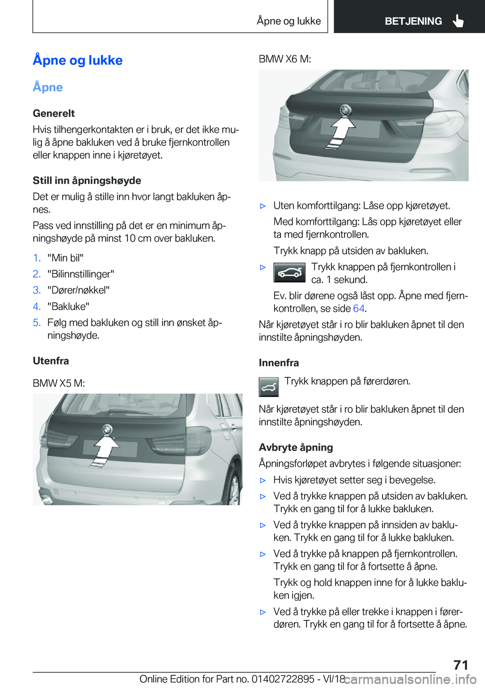 BMW X6 M 2019  InstruksjonsbØker (in Norwegian) �