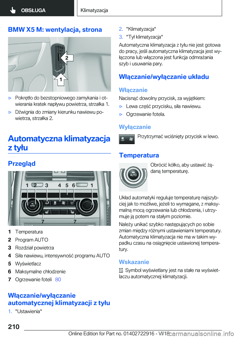 BMW X6 M 2019  Instrukcja obsługi (in Polish) �B�M�W��X�5��M�:��w�e�n�t�y�l�a�c�j�a�,��s�t�r�o�n�a'x�P�o�k�r�