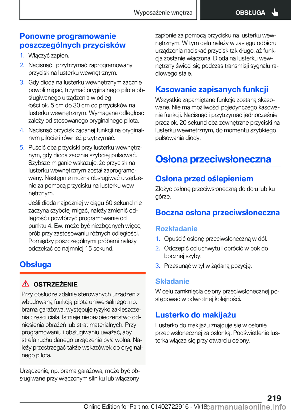 BMW X6 M 2019  Instrukcja obsługi (in Polish) �P�o�n�o�w�n�e��p�r�o�g�r�a�m�o�w�a�n�i�e
�p�o�s�z�c�z�e�g�