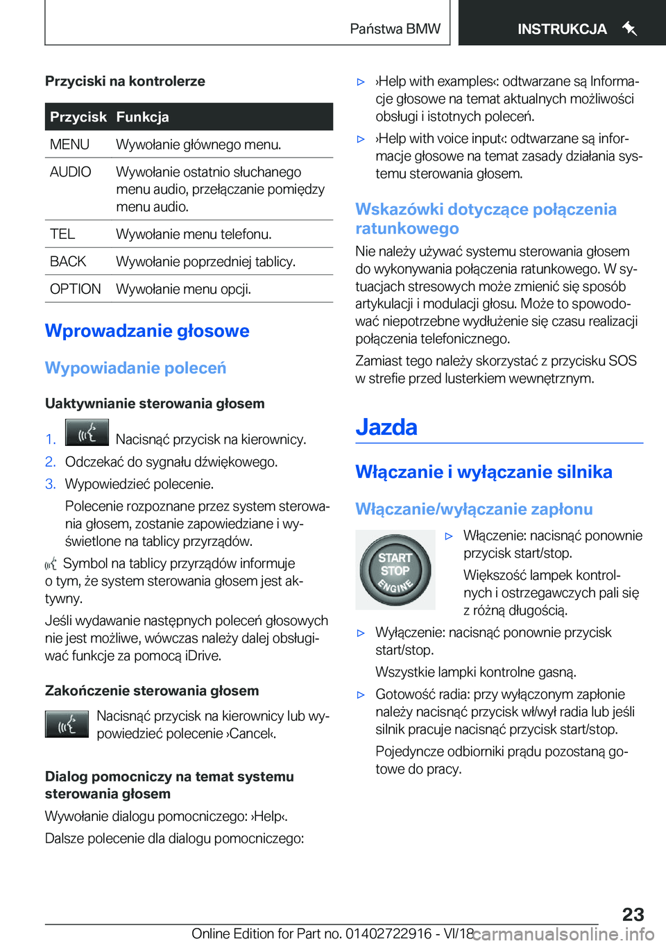 BMW X6 M 2019  Instrukcja obsługi (in Polish) �P�r�z�y�c�i�s�k�i��n�a��k�o�n�t�r�o�l�e�r�z�e�P�r�z�y�c�i�s�k�F�u�n�k�c�j�a�M�E�N�U�W�y�w�o�ł�a�n�i�e��g�ł�