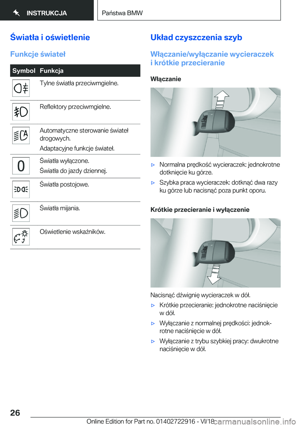 BMW X6 M 2019  Instrukcja obsługi (in Polish) �w�i�a�t�ł�a��i��o�w�i�e�t�l�e�n�i�e
�F�u�n�k�c�j�e��w�i�a�t�e�ł�S�y�m�b�o�l�F�u�n�k�c�j�a�T�y�l�n�e��w�i�a�t�ł�a��p�r�z�e�c�i�w�m�g�i�e�l�n�e�.�R�e�f�l�e�k�t�o�r�y��p�r�z�e�c�i�w�m�g