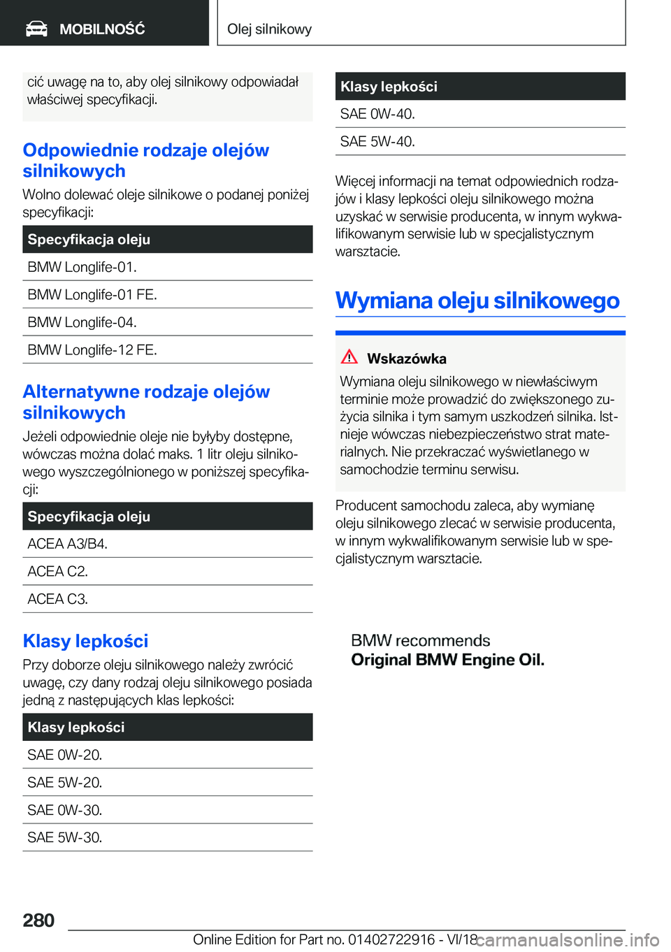 BMW X6 M 2019  Instrukcja obsługi (in Polish) �c�i�