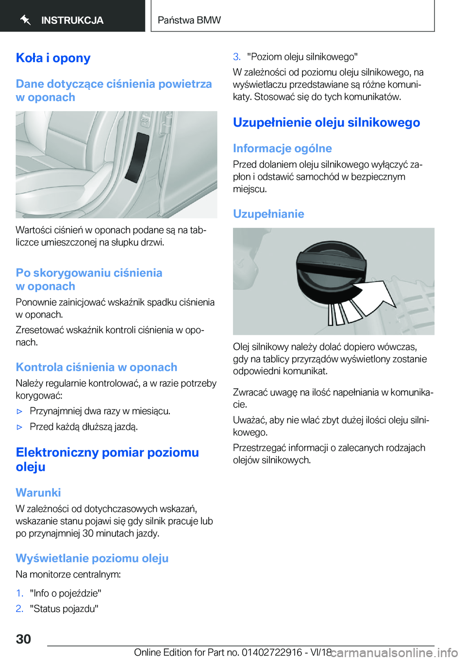BMW X6 M 2019  Instrukcja obsługi (in Polish) �K�o�ł�a��i��o�p�o�n�y
�D�a�n�e��d�o�t�y�c�z�ą�c�e��c�i�n�i�e�n�i�a��p�o�w�i�e�t�r�z�a
�w��o�p�o�n�a�c�h
�W�a�r�t�o�c�i��c�i�n�i�e�