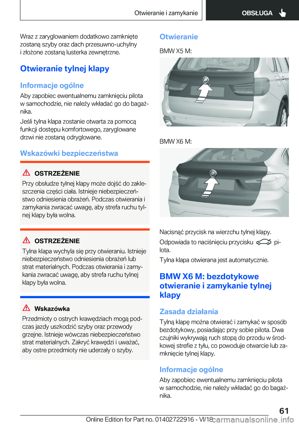 BMW X6 M 2019  Instrukcja obsługi (in Polish) �W�r�a�z��z��z�a�r�y�g�l�o�w�a�n�i�e�m��d�o�d�a�t�k�o�w�o��z�a�m�k�n�i�