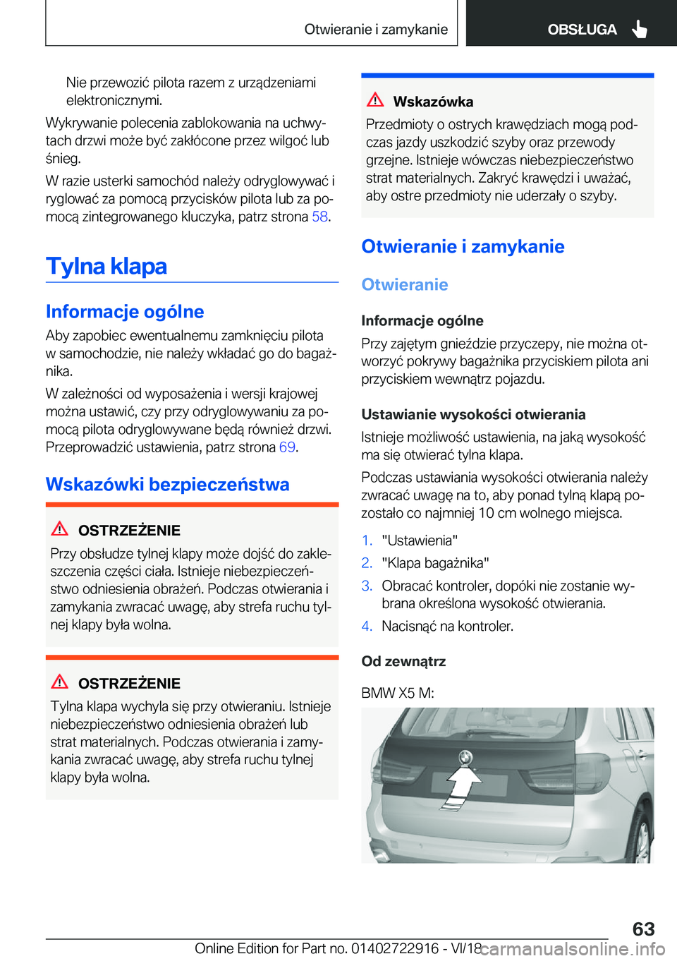 BMW X6 M 2019  Instrukcja obsługi (in Polish) �N�i�e��p�r�z�e�w�o�z�i�