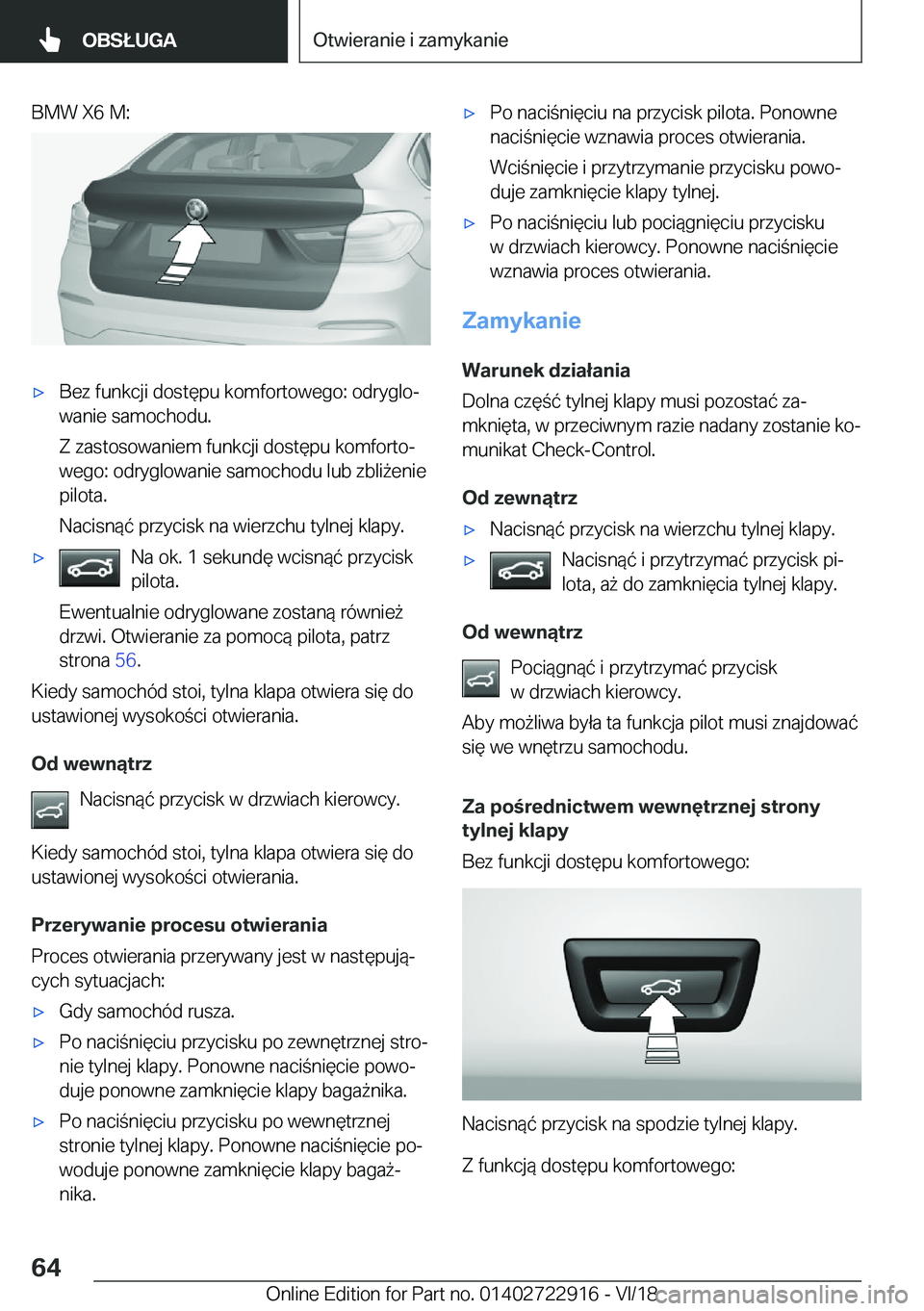 BMW X6 M 2019  Instrukcja obsługi (in Polish) �B�M�W��X�6��M�:'x�B�e�z��f�u�n�k�c�j�i��d�o�s�t�