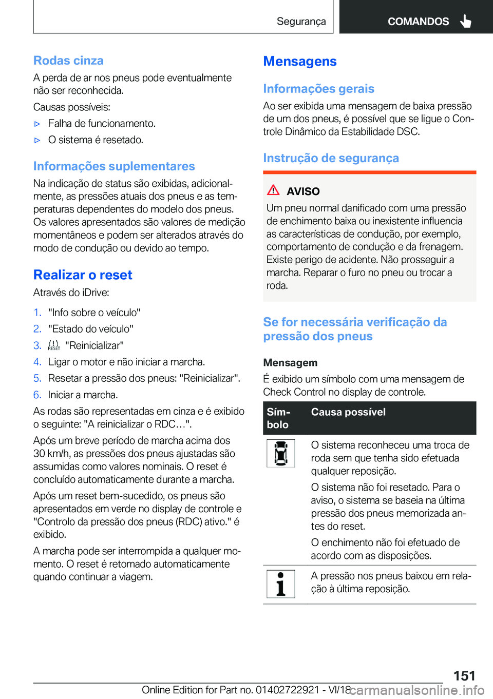 BMW X6 M 2019  Manual do condutor (in Portuguese) �R�o�d�a�s��c�i�n�z�a
�A��p�e�r�d�a��d�e��a�r��n�o�s��p�n�e�u�s��p�o�d�e��e�v�e�n�t�u�a�l�m�e�n�t�e
�n�ã�o��s�e�r��r�e�c�o�n�h�e�c�i�d�a�.
�C�a�u�s�a�s��p�o�s�s�