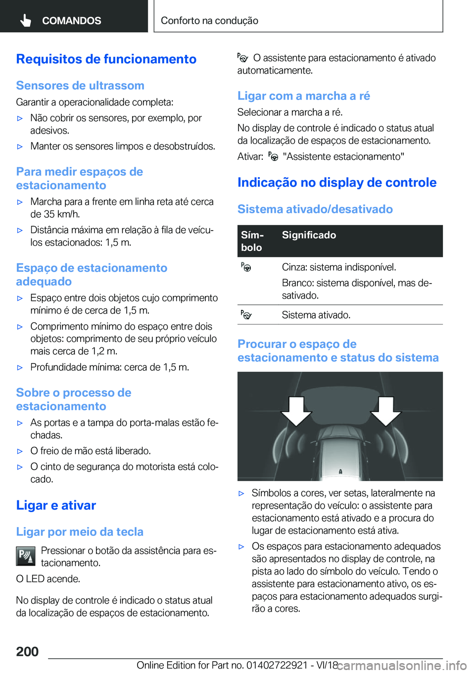 BMW X6 M 2019  Manual do condutor (in Portuguese) �R�e�q�u�i�s�i�t�o�s��d�e��f�u�n�c�i�o�n�a�m�e�n�t�o�S�e�n�s�o�r�e�s��d�e��u�l�t�r�a�s�s�o�m
�G�a�r�a�n�t�i�r��a��o�p�e�r�a�c�i�o�n�a�l�i�d�a�d�e��c�o�m�p�l�e�t�a�:'x�N�ã�o��c�o�b�r�i�r�