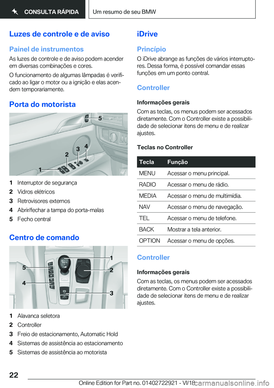 BMW X6 M 2019  Manual do condutor (in Portuguese) �L�u�z�e�s��d�e��c�o�n�t�r�o�l�e��e��d�e��a�v�i�s�o�P�a�i�n�e�l��d�e��i�n�s�t�r�u�m�e�n�t�o�s
�A�s��l�u�z�e�s��d�e��c�o�n�t�r�o�l�e��e��d�e��a�v�i�s�o��p�o�d�e�m��a�c�e�n�d�e�r
�e�m��d
