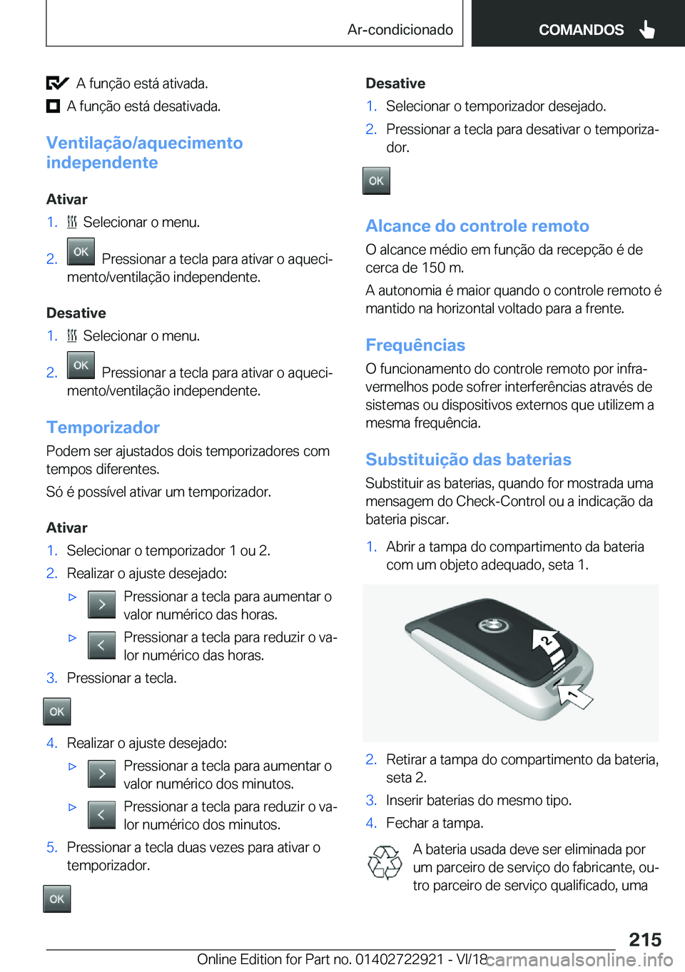 BMW X6 M 2019  Manual do condutor (in Portuguese) ���A��f�u�n�