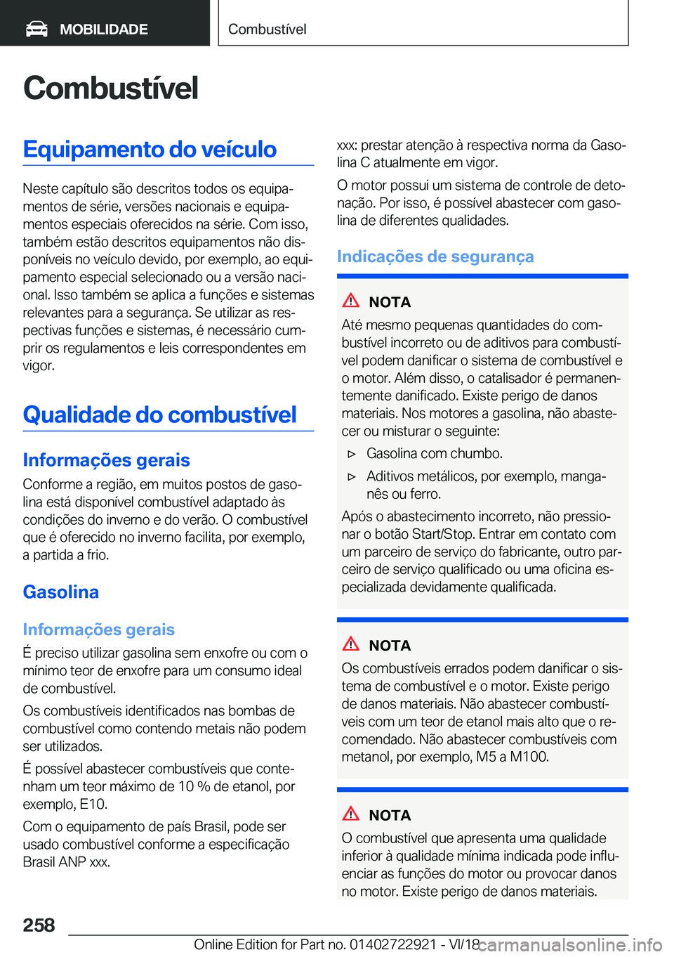 BMW X6 M 2019  Manual do condutor (in Portuguese) �C�o�m�b�u�s�t�