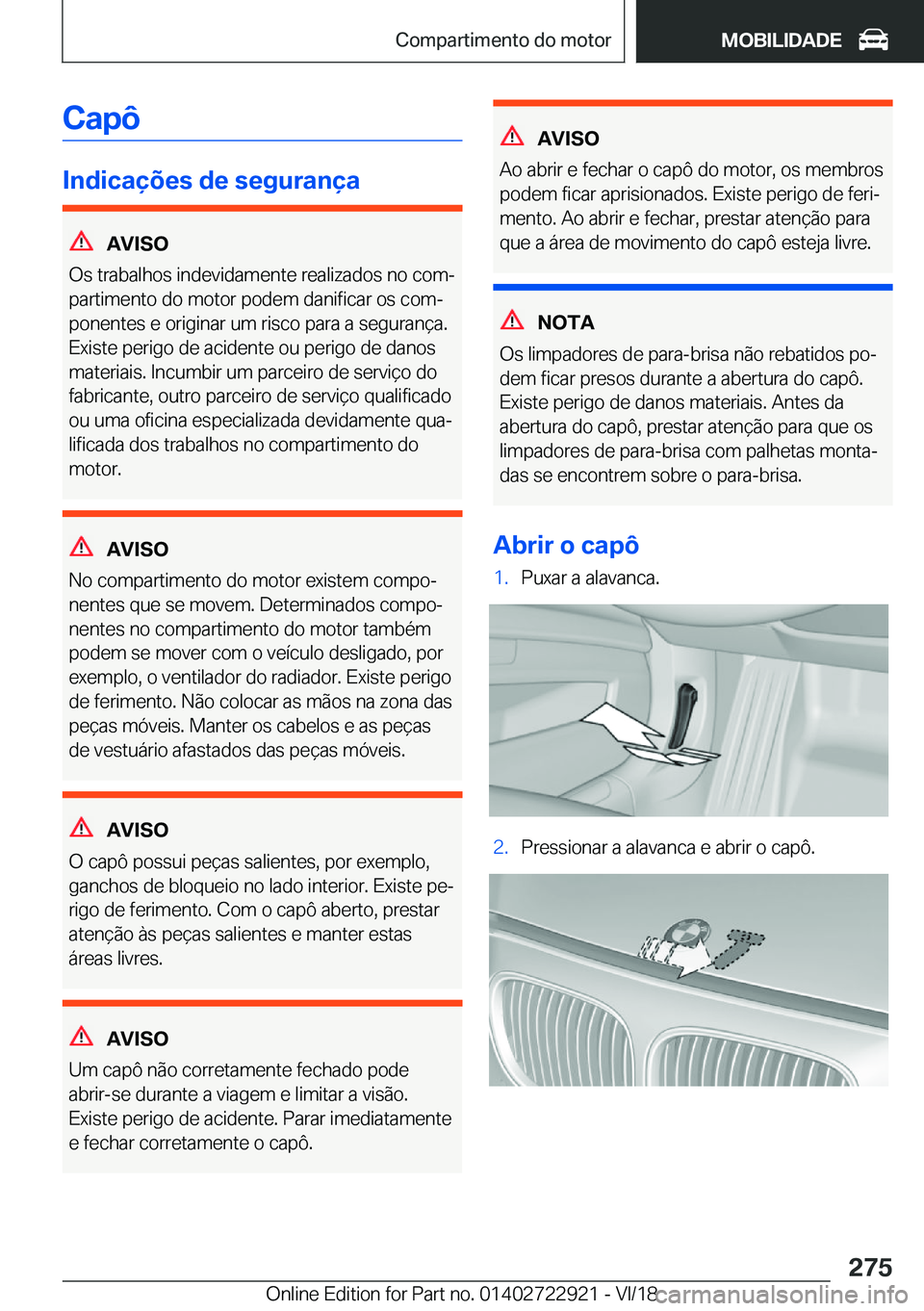 BMW X6 M 2019  Manual do condutor (in Portuguese) �C�a�p�ô
�I�n�d�i�c�a�
