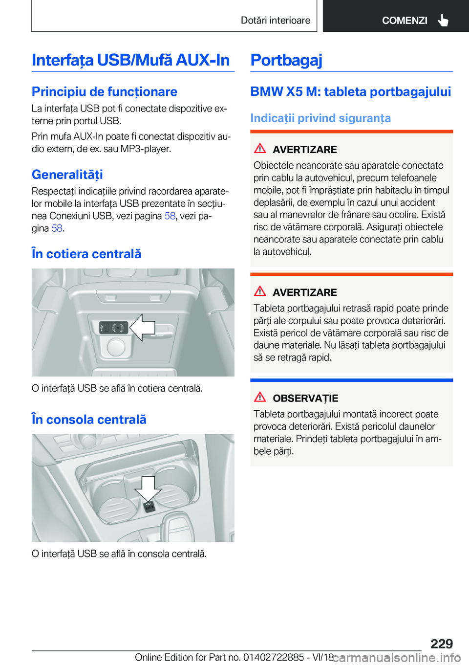 BMW X6 M 2019  Ghiduri De Utilizare (in Romanian) �I�n�t�e�r�f�a�a��U�S�B�/�M�u�f�