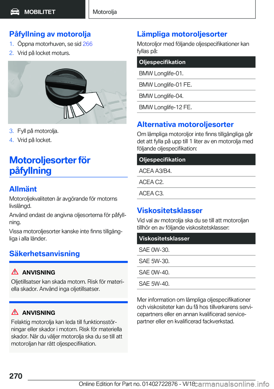 BMW X6 M 2019  InstruktionsbÖcker (in Swedish) �P�å�f�y�l�l�n�i�n�g��a�v��m�o�t�o�r�o�l�j�a�1�.�
