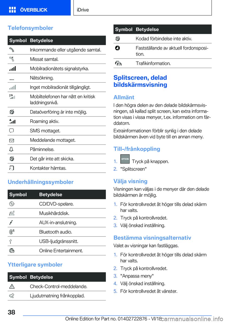 BMW X6 M 2019  InstruktionsbÖcker (in Swedish) �T�e�l�e�f�o�n�s�y�m�b�o�l�e�r�S�y�m�b�o�l�B�e�t�y�d�e�l�s�e��I�n�k�o�m�m�a�n�d�e��e�l�l�e�r��u�t�g�å�e�n�d�e��s�a�m�t�a�l�.��M�i�s�s�a�t��s�a�m�t�a�l�.��M�o�b�i�l�r�a�d�i�o�n�ä�t�e�t�s��s�i