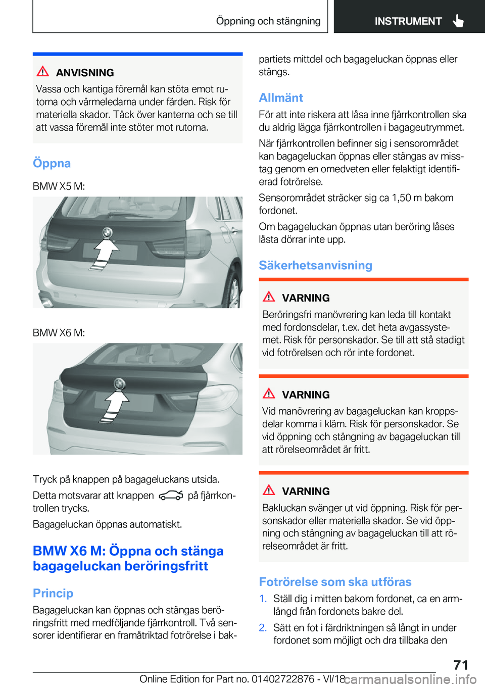 BMW X6 M 2019  InstruktionsbÖcker (in Swedish) �A�N�V�I�S�N�I�N�G
�V�a�s�s�a��o�c�h��k�a�n�t�i�g�a��f�