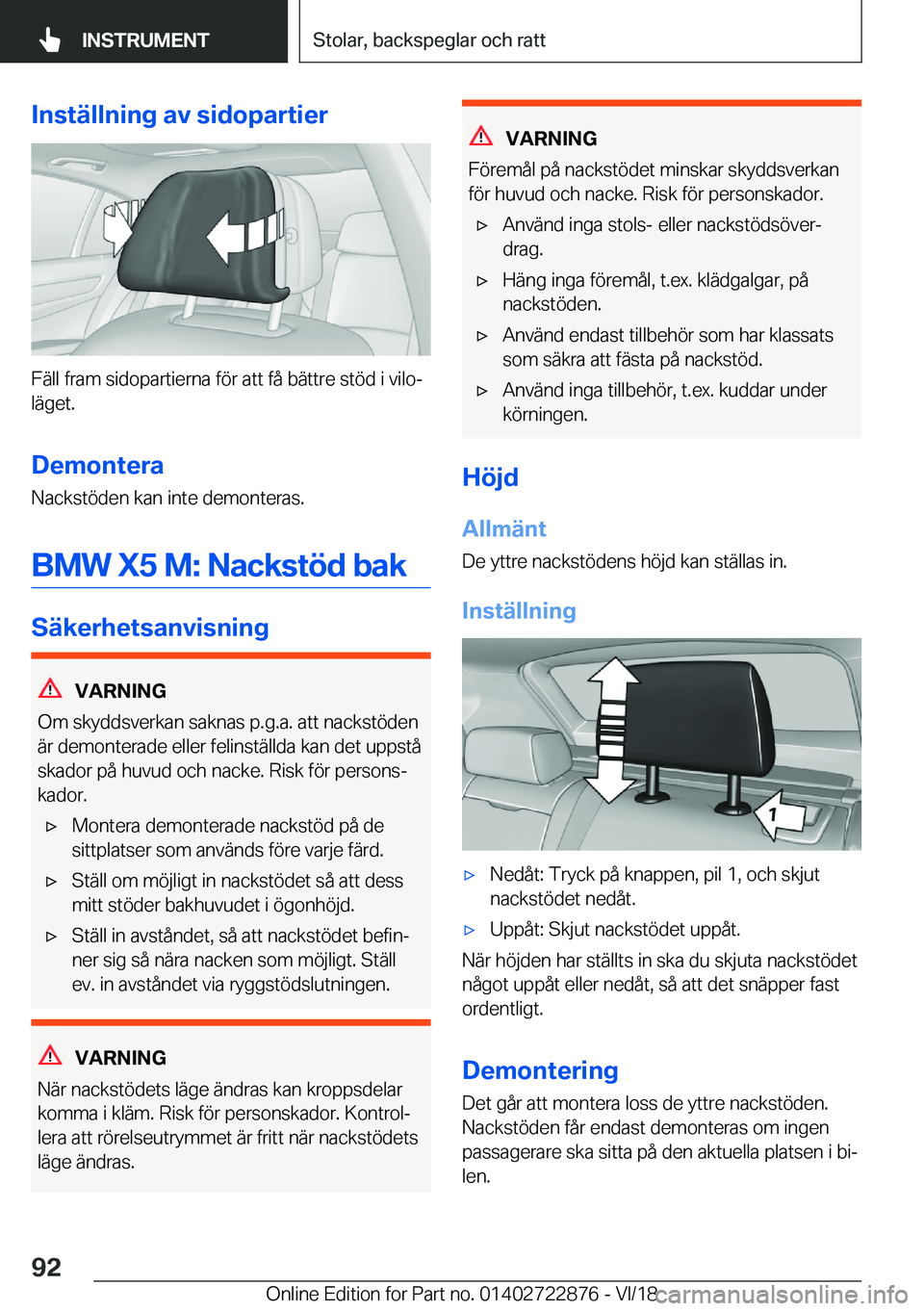 BMW X6 M 2019  InstruktionsbÖcker (in Swedish) �I�n�s�t�ä�l�l�n�i�n�g��a�v��s�i�d�o�p�a�r�t�i�e�r
�F�ä�l�l��f�r�a�m��s�i�d�o�p�a�r�t�i�e�r�n�a��f�