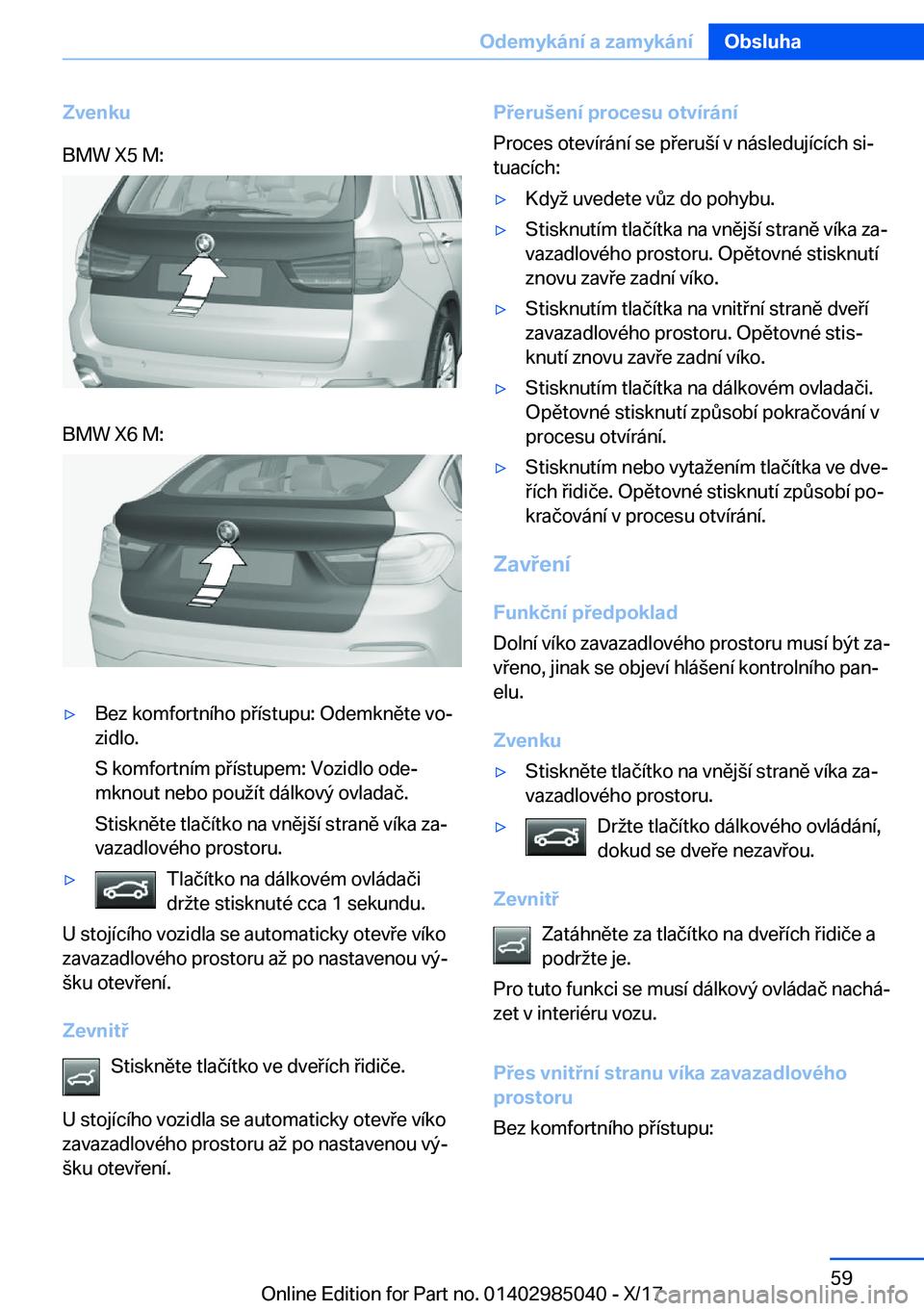 BMW X6 M 2018  Návod na použití (in Czech) �Z�v�e�n�k�u�B�M�W� �X�5� �M�:�B�M�W� �X�6� �M�:'y�B�e�z� �k�o�m�f�o�r�t�n�
