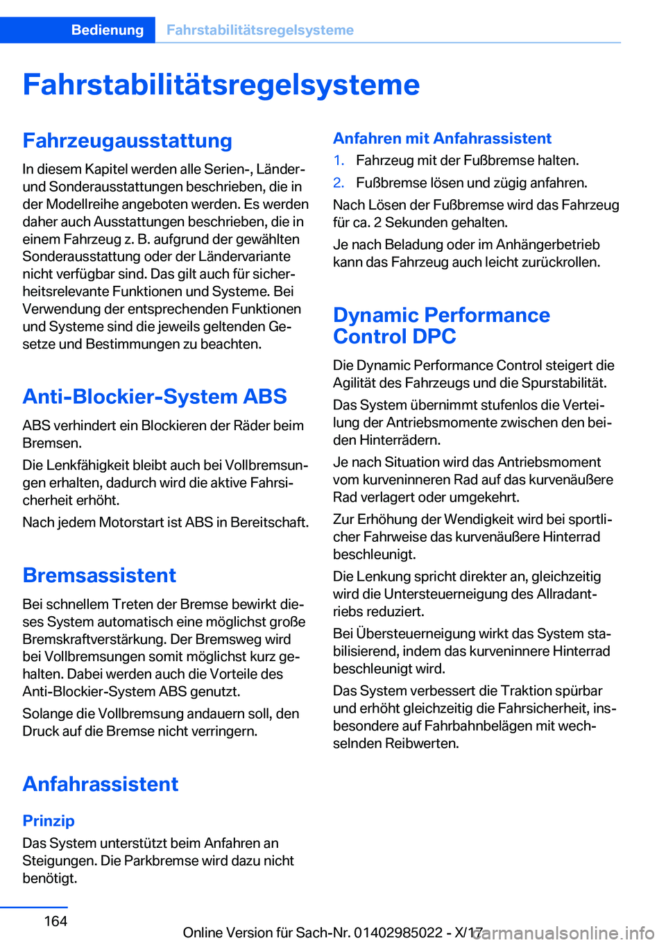 BMW X6 M 2018  Betriebsanleitungen (in German) �F�a�h�r�s�t�a�b�i�l�i�t�