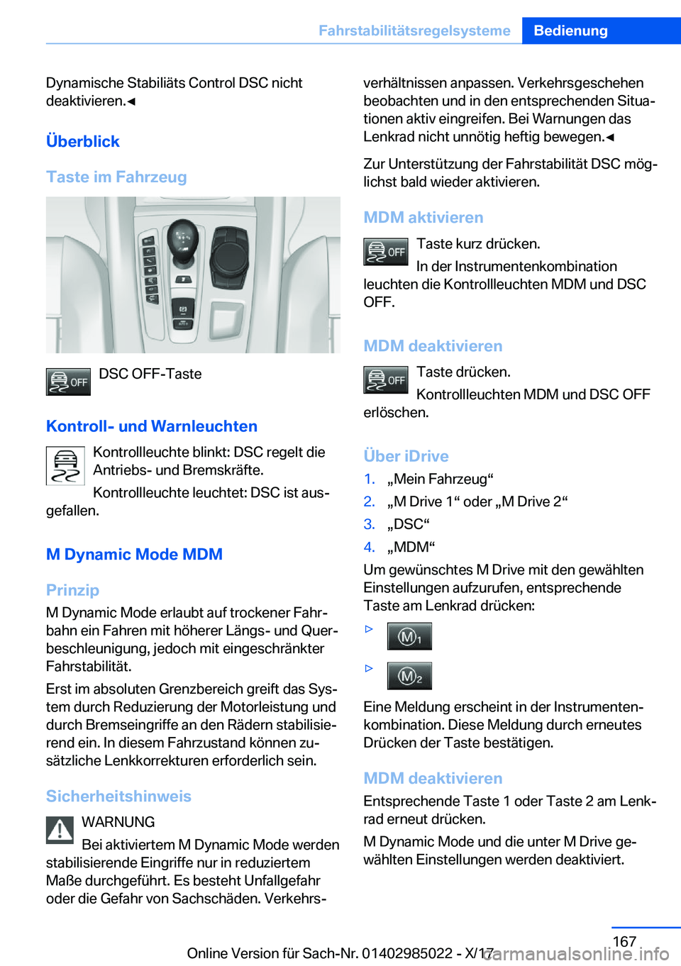 BMW X6 M 2018  Betriebsanleitungen (in German) �D�y�n�a�m�i�s�c�h�e� �S�t�a�b�i�l�i�