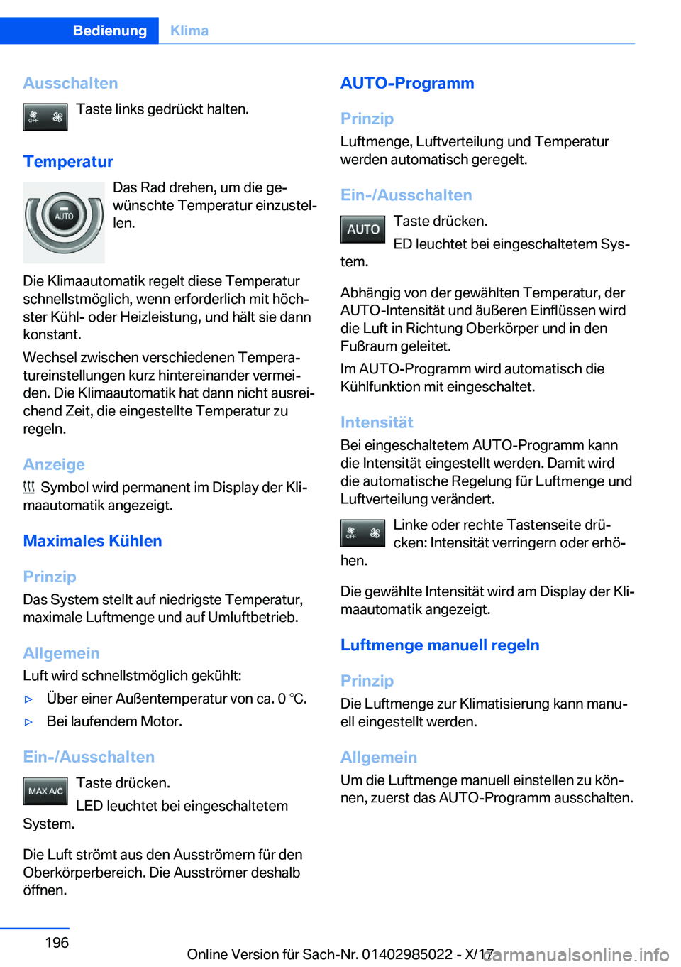BMW X6 M 2018  Betriebsanleitungen (in German) �A�u�s�s�c�h�a�l�t�e�n�T�a�s�t�e� �l�i�n�k�s� �g�e�d�r�