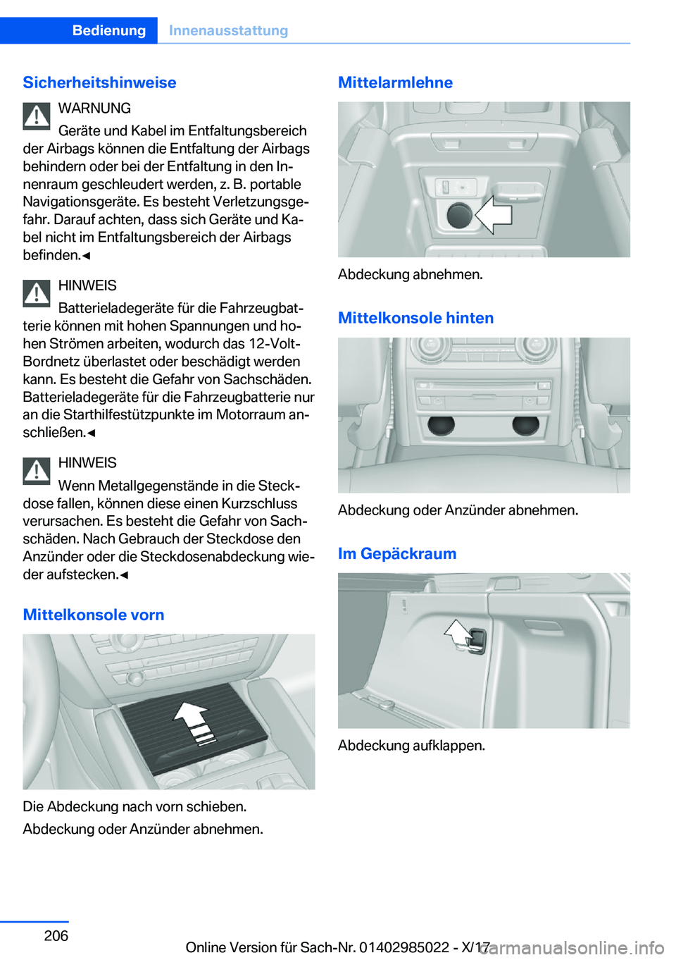 BMW X6 M 2018  Betriebsanleitungen (in German) �S�i�c�h�e�r�h�e�i�t�s�h�i�n�w�e�i�s�e�W�A�R�N�U�N�G
�G�e�r�