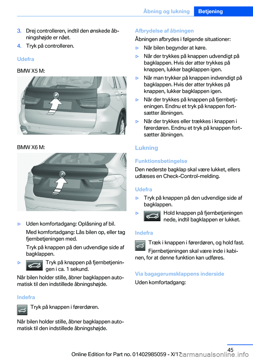 BMW X6 M 2018  InstruktionsbØger (in Danish) �3�.�D�r�e�j� �c�o�n�t�r�o�l�l�e�r�e�n�,� �i�n�d�t�i�l� �d�e�n� �