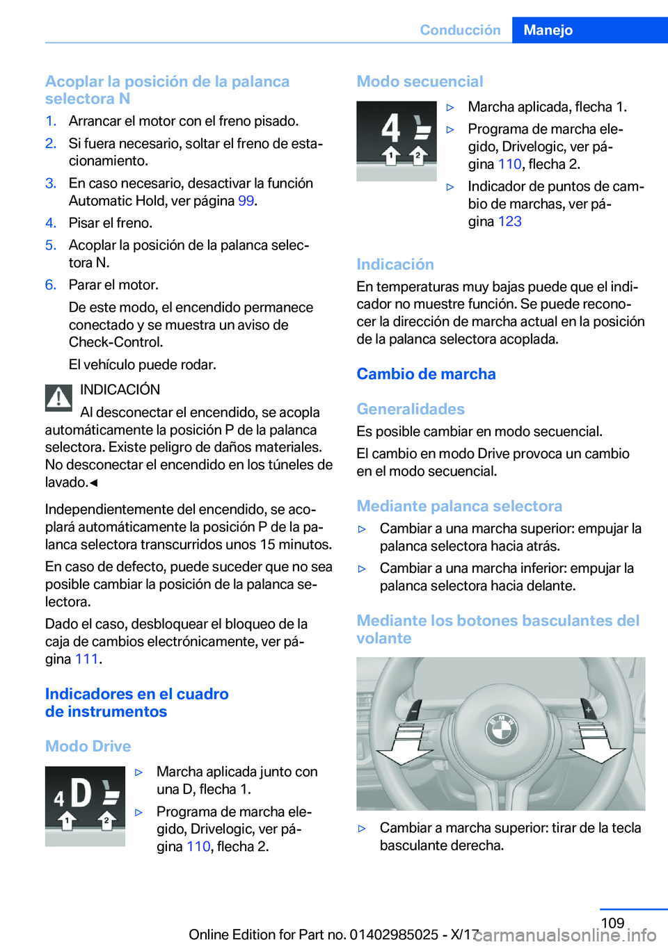 BMW X6 M 2018  Manuales de Empleo (in Spanish) �A�c�o�p�l�a�r��l�a��p�o�s�i�c�i�