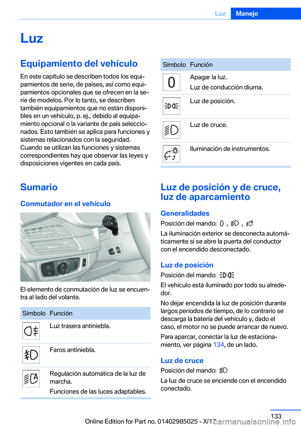 BMW X6 M 2018  Manuales de Empleo (in Spanish) �L�u�z�E�q�u�i�p�a�m�i�e�n�t�o��d�e�l��v�e�h�
