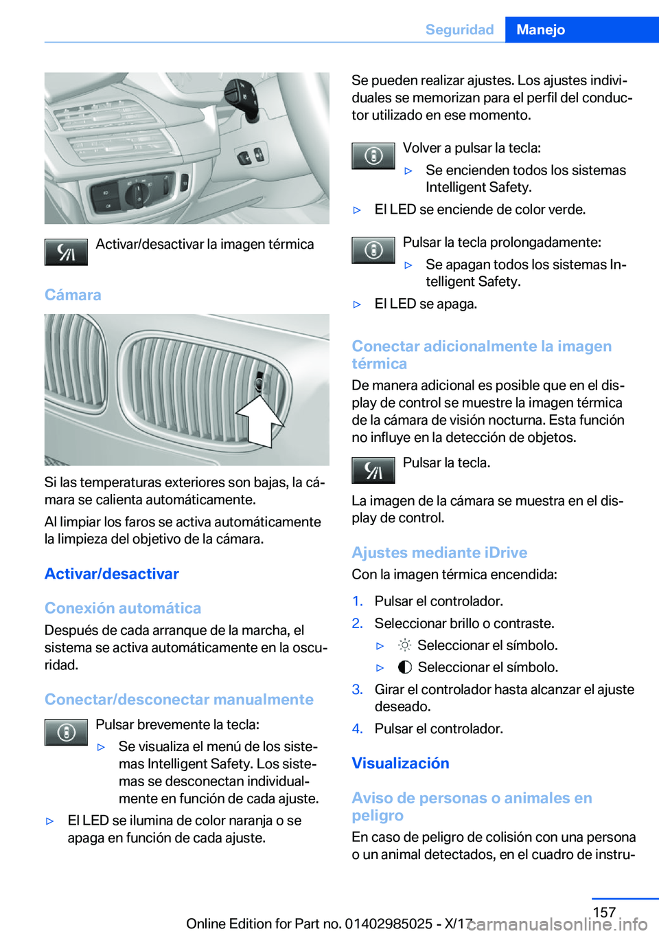 BMW X6 M 2018  Manuales de Empleo (in Spanish) �A�c�t�i�v�a�r�/�d�e�s�a�c�t�i�v�a�r� �l�a� �i�m�a�g�e�n� �t�