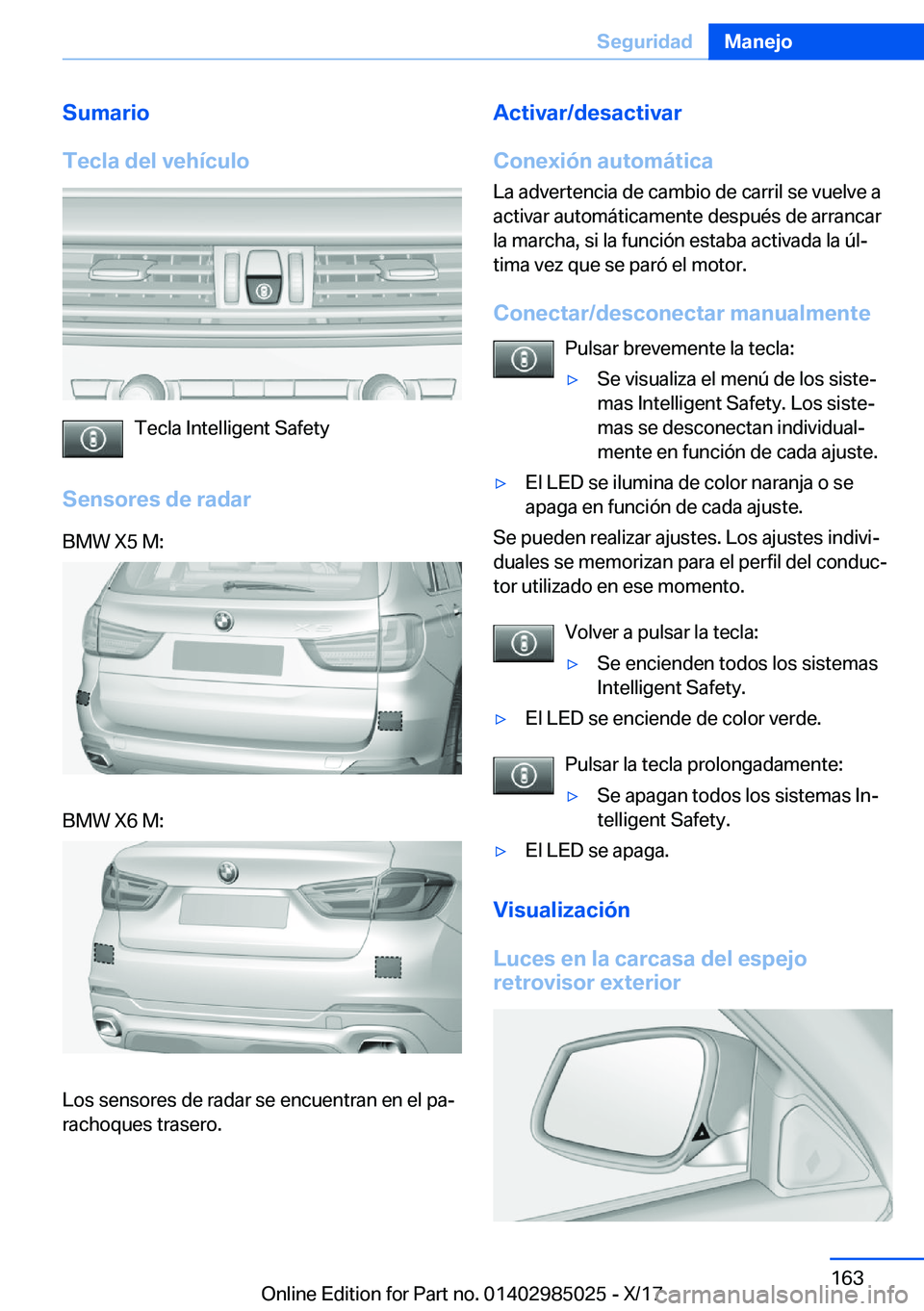 BMW X6 M 2018  Manuales de Empleo (in Spanish) �S�u�m�a�r�i�o
�T�e�c�l�a��d�e�l��v�e�h�
