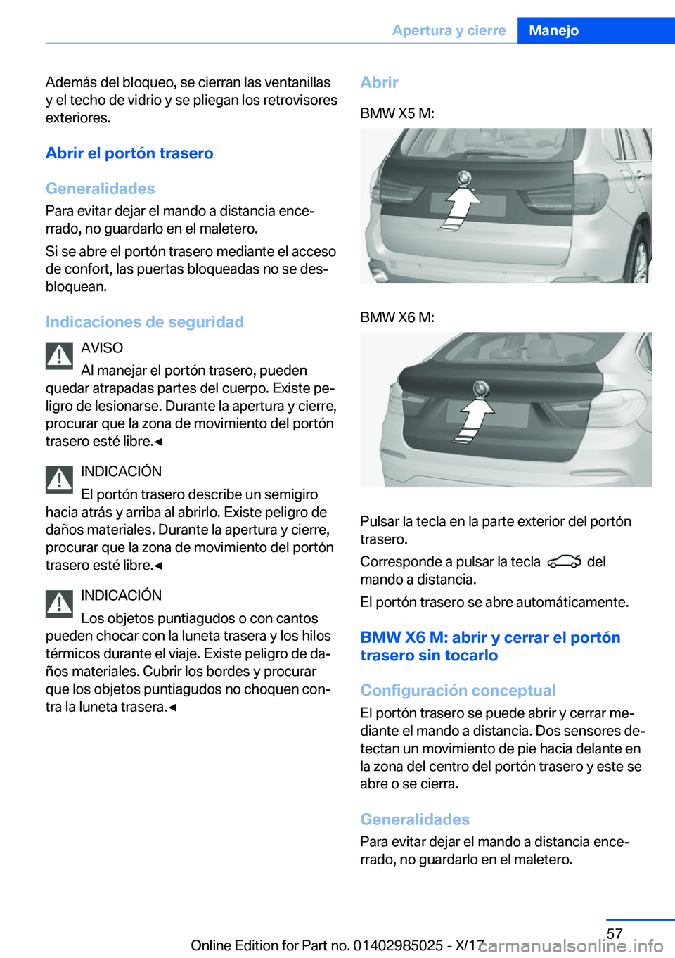 BMW X6 M 2018  Manuales de Empleo (in Spanish) �A�d�e�m�