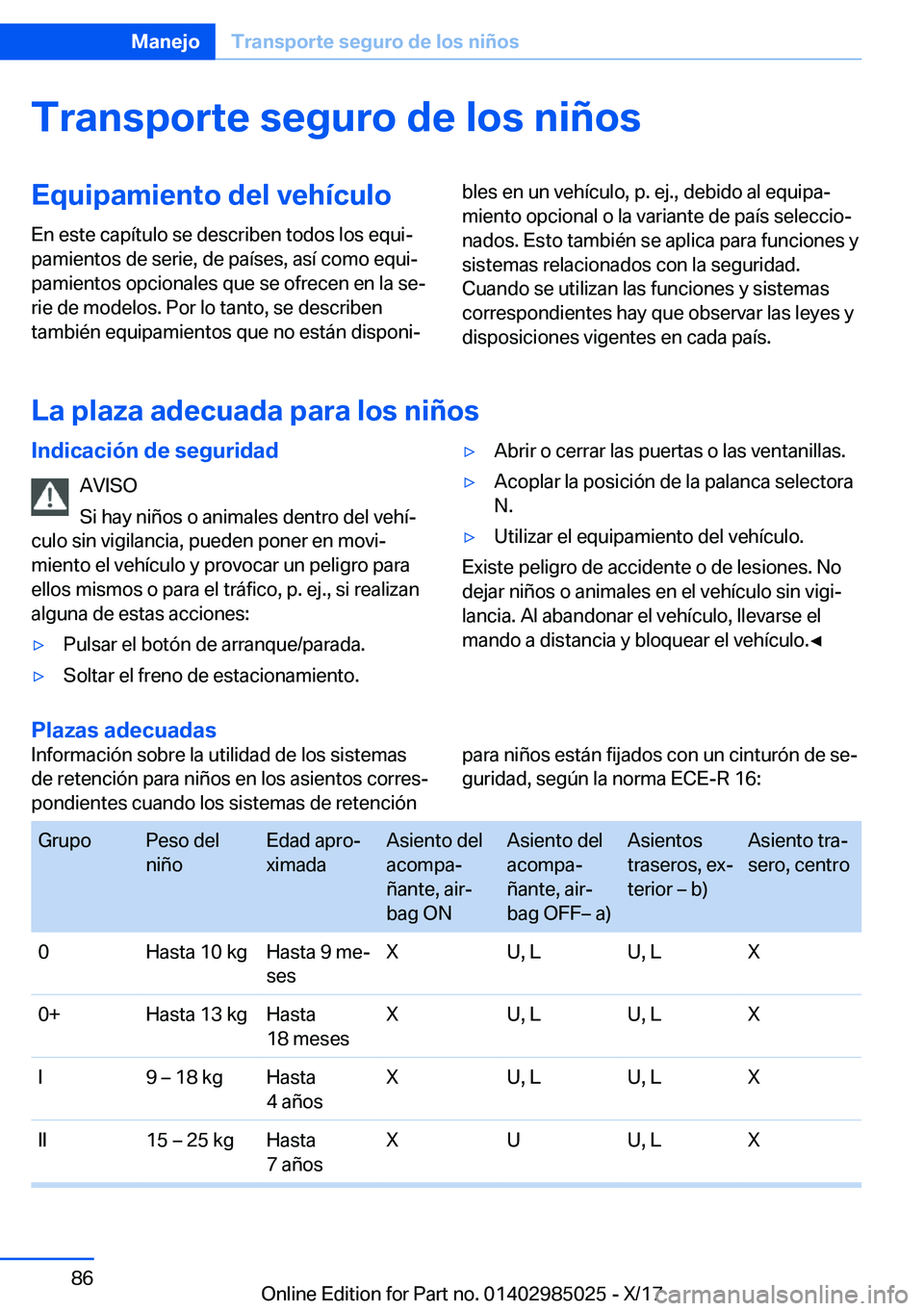 BMW X6 M 2018  Manuales de Empleo (in Spanish) �T�r�a�n�s�p�o�r�t�e��s�e�g�u�r�o��d�e��l�o�s��n�i�