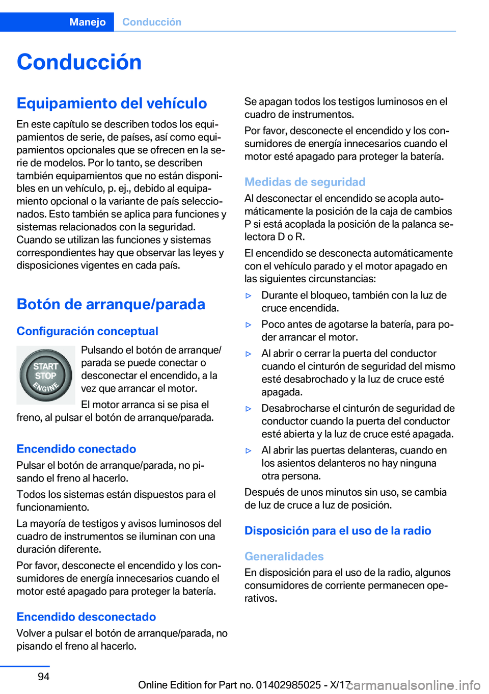 BMW X6 M 2018  Manuales de Empleo (in Spanish) �C�o�n�d�u�c�c�i�