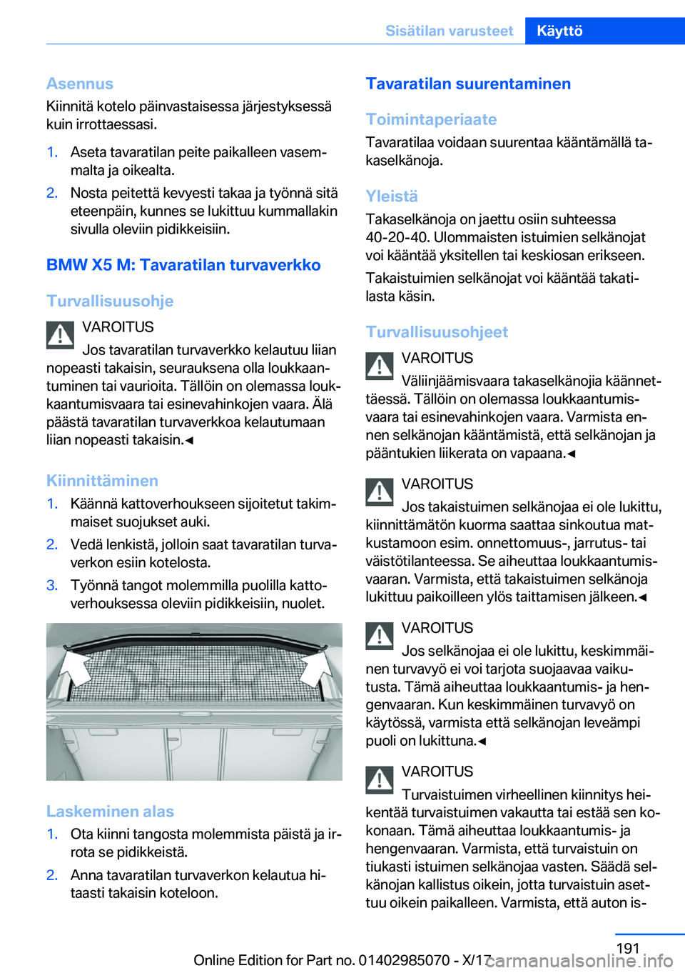 BMW X6 M 2018  Omistajan Käsikirja (in Finnish) �A�s�e�n�n�u�s�K�i�i�n�n�i�t�