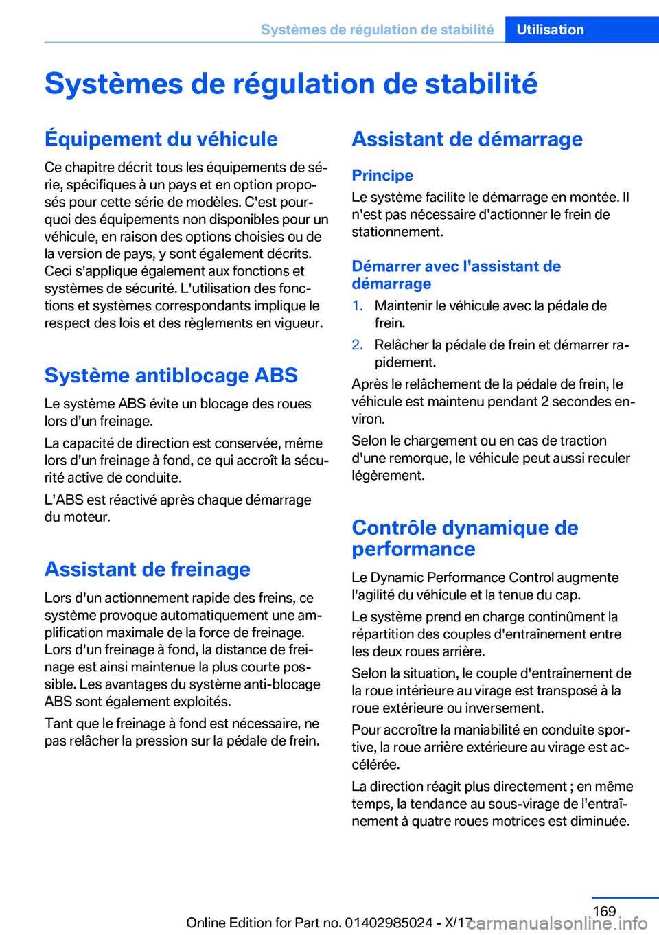 BMW X6 M 2018  Notices Demploi (in French) �S�y�s�t�è�m�e�s��d�e��r�é�g�u�l�a�t�i�o�n��d�e��s�t�a�b�i�l�i�t�é�
