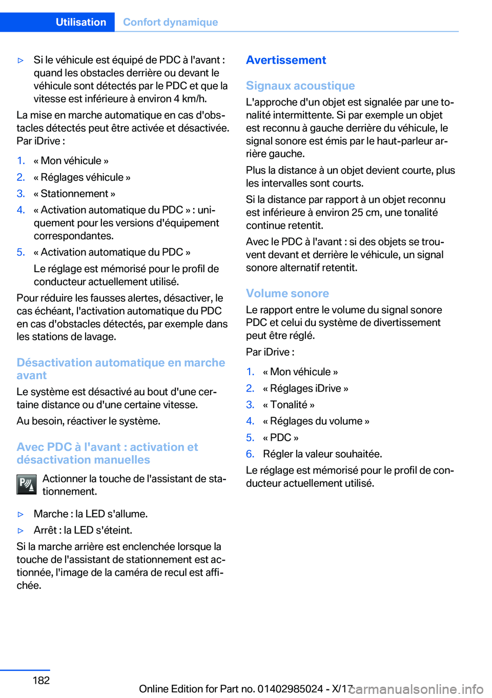 BMW X6 M 2018  Notices Demploi (in French) 'y�S�i� �l�e� �v�é�h�i�c�u�l�e� �e�s�t� �é�q�u�i�p�é� �d�e� �P�D�C� �