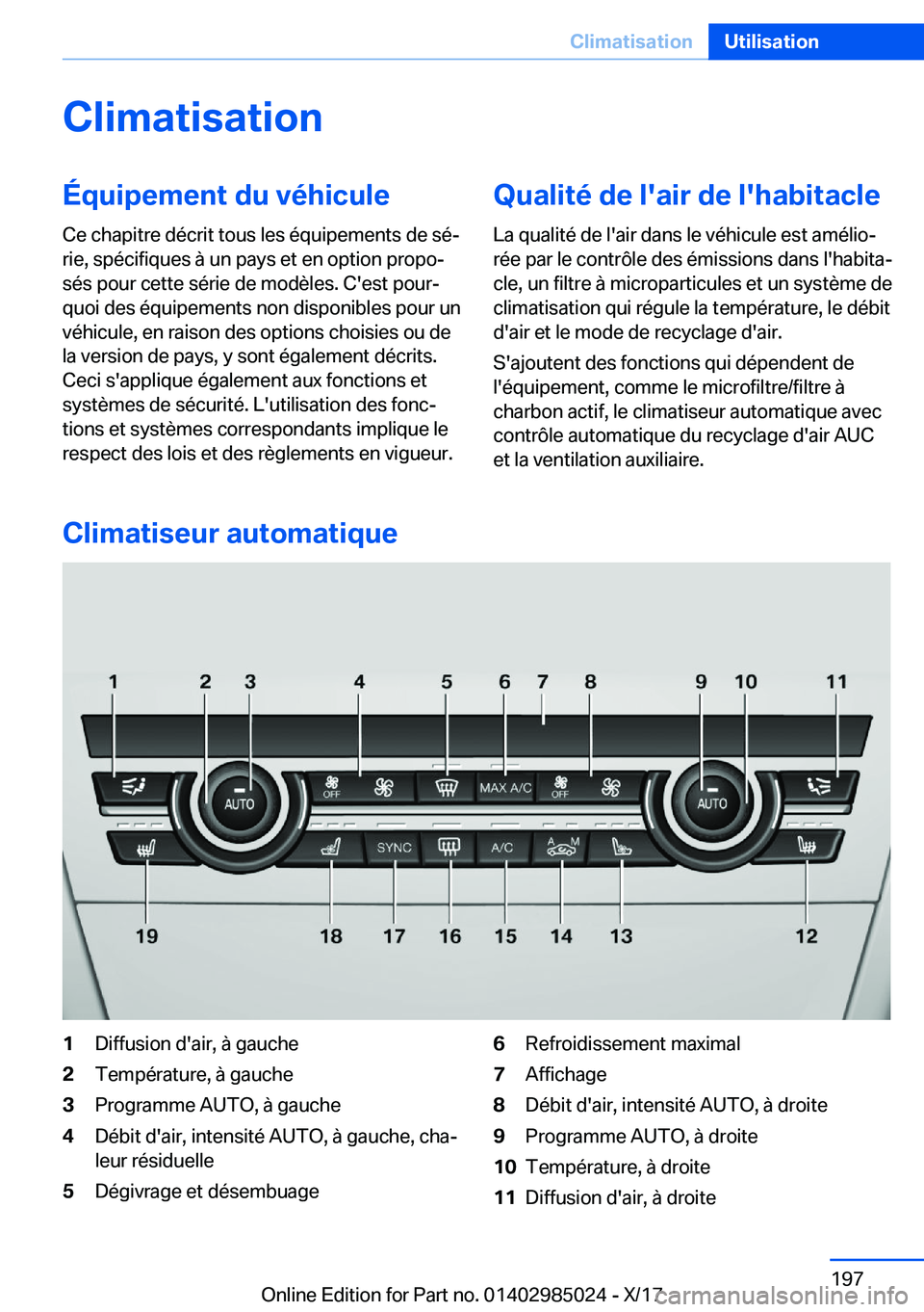 BMW X6 M 2018  Notices Demploi (in French) �C�l�i�m�a�t�i�s�a�t�i�o�n�
