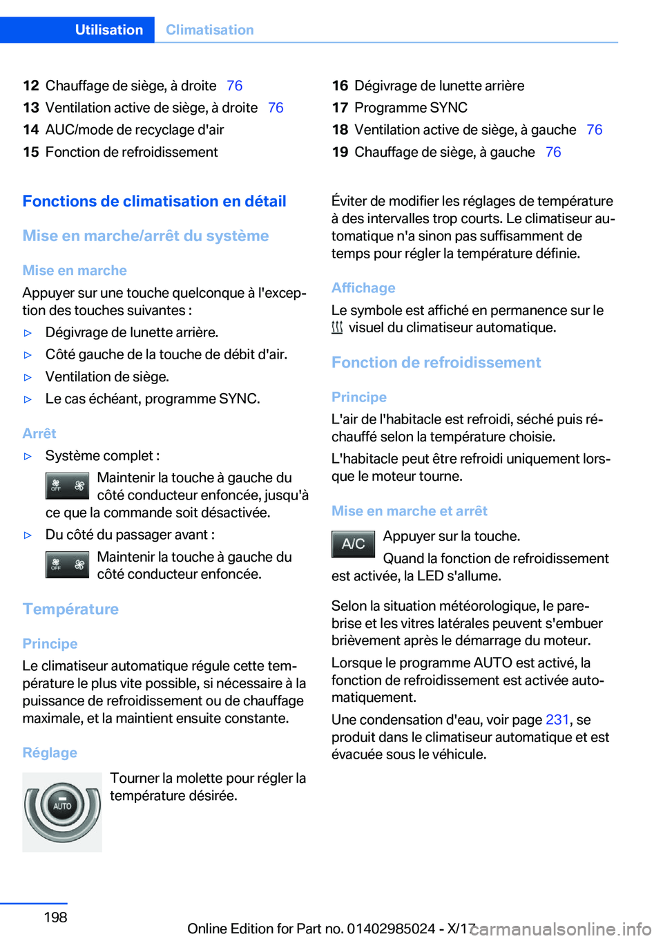 BMW X6 M 2018  Notices Demploi (in French) �1�2�C�h�a�u�f�f�a�g�e� �d�e� �s�i�è�g�e�,� �