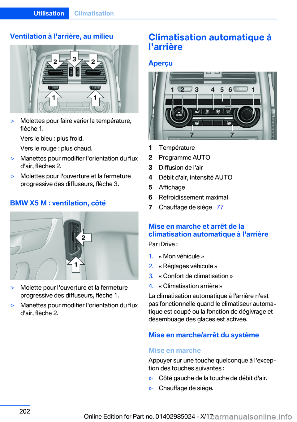 BMW X6 M 2018  Notices Demploi (in French) �V�e�n�t�i�l�a�t�i�o�n��