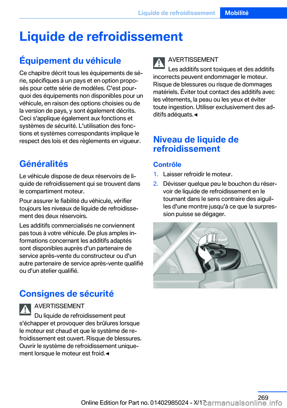 BMW X6 M 2018  Notices Demploi (in French) �L�i�q�u�i�d�e��d�e��r�e�f�r�o�i�d�i�s�s�e�m�e�n�t�